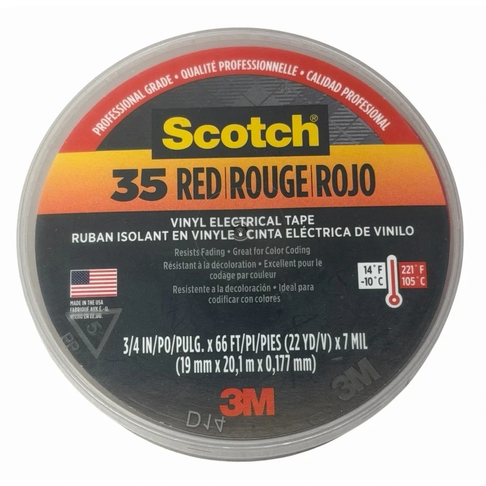 (11) ROLLS 3M 35 SCOTCH VINYL RED ELECTRICAL COLOR CODING TAPE 3/4